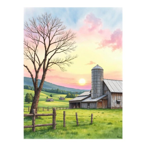 Diamond Art Kit for Adults, Sunset Farm Pastoral Scene Diamond Painting for Adults Beginners, DIY Diamond Art Painting Kits, 5D Diamond Painting Crafts for Home Decor 12x16 Frameless