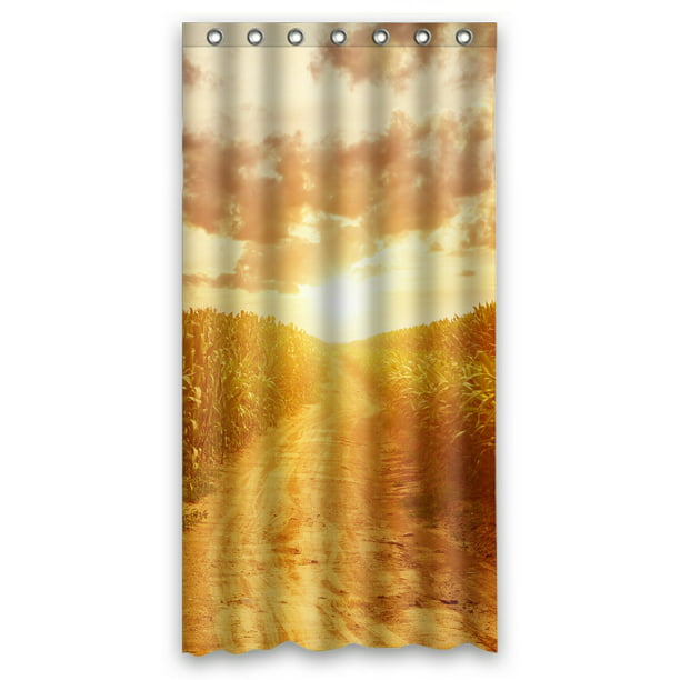 Phfzk Landscape Shower Curtain Skyline, Harvest Gold Shower Curtain
