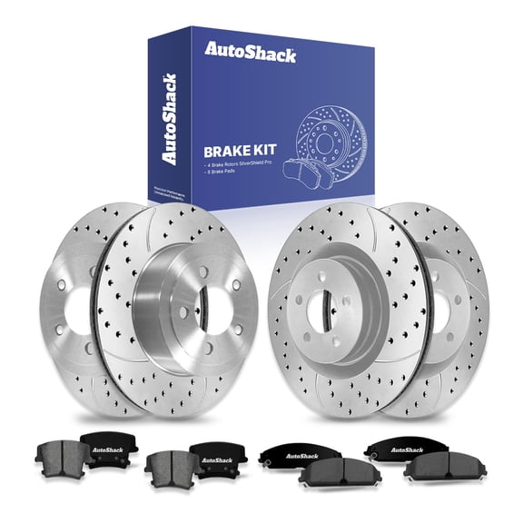 AutoShack Front Vented & Rear Vented Drilled & Slotted Silver Zinc Coated Brake Rotors   Ceramic Pads 12-PC Brake Kit Replacement for 2021 Dodge Charger 2023 Chrysler 300 SilverShield Pro