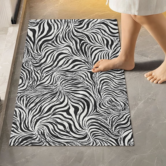 BZSMCE Zebra Print Pattern 2-Piece Non-Slip Absorbent Bathroom Rug Set, Soft Bath Mat & Toilet Rug