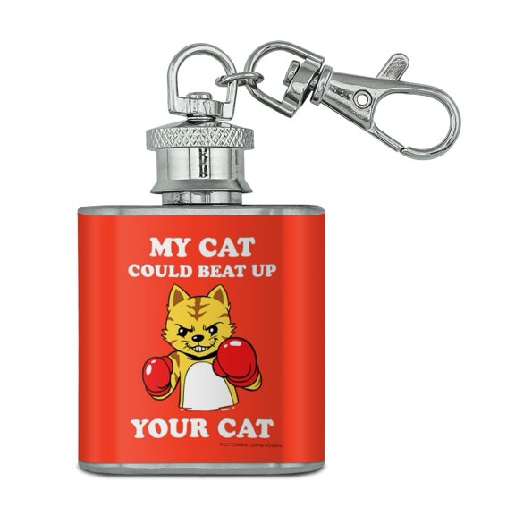 My Cat Could Beat Up Your Cat Boxing Gloves Funny Humor Stainless Steel 1oz Mini Flask Key Chain