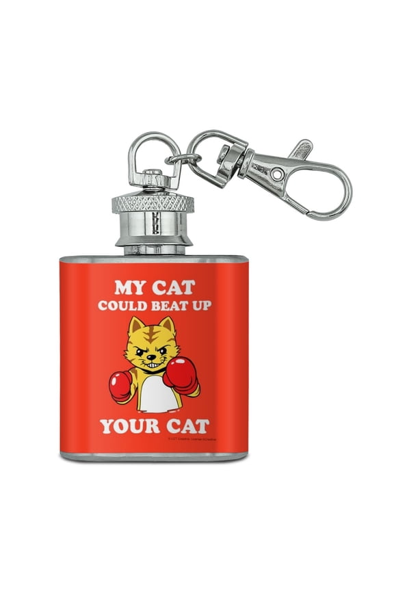 My Cat Could Beat Up Your Cat Boxing Gloves Funny Humor Stainless Steel 1oz Mini Flask Key Chain