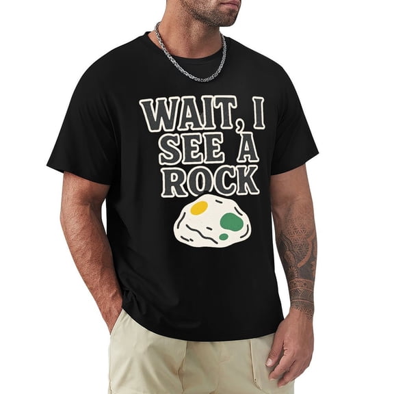 Wait I See A Rock Men's Graphic Short Sleeve Crewneck T-Shirt Black XX-Large