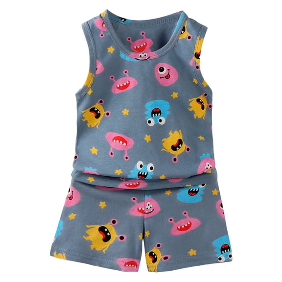 XZNPDUCQ Toddler Boy's Girls Short Sleeve T-Shirt and Elastic Waistband Shorts Outfit Set 2Pcs Cotton Summer Outfits Set Pajamas & Dailywear Set (9-18 Months,Navy)