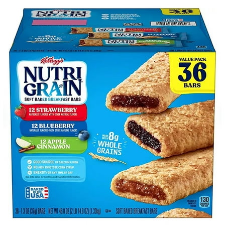 Kellogg's Nutri-Grain Variety Pack Chewy Bars, 36 Count, 1.3 oz.