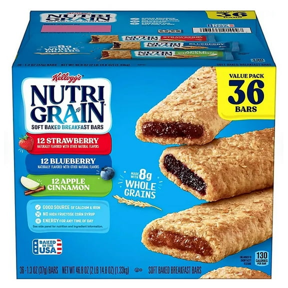Kellogg's Nutri-Grain Variety Pack Chewy Bars, 36 Count, 1.3 oz.