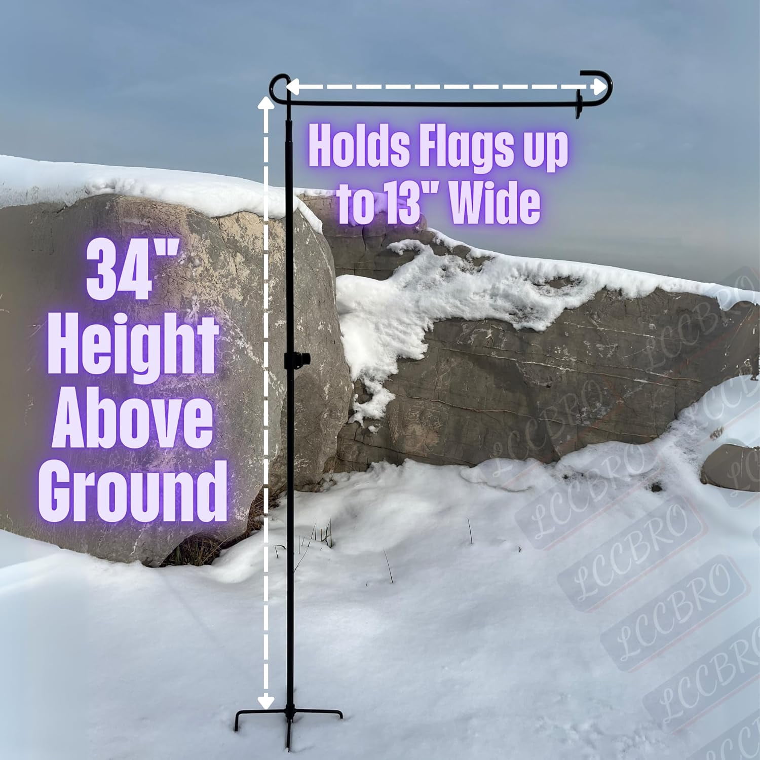 Garden Flag Stand Holder Pole with 5 Prong Base for Outside Double Flag, More Stable Yard Flag Stand Weather Proof, for Small Garden Flags 12 x 18, Holds Flags up to 13" Wide