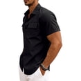 thumbnail image 7 of Men's Linen Short Sleeve Button Down Shirt, Casual Lapel Collar Double Chest Pockets Summer Beach Work Shirts for Men, S-3XL, 7 of 7