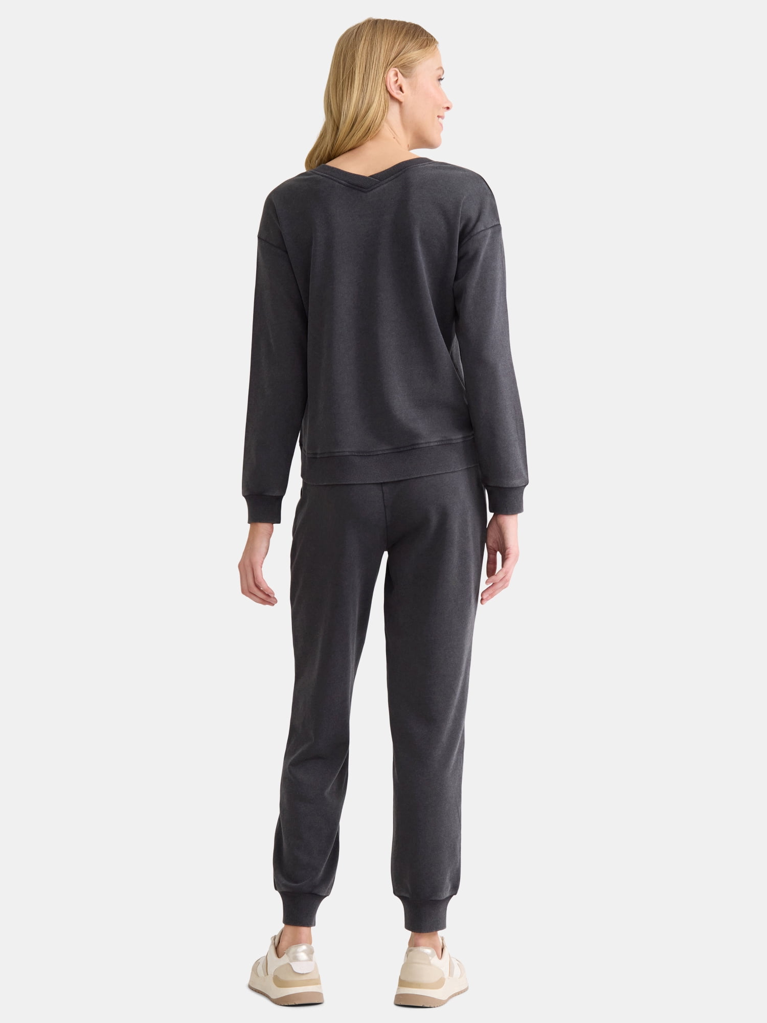 Time and Tru Women's and Women’s Plus French Terry Sweatshirt and Joggers Set, 2-Piece, Sizes XS-4X