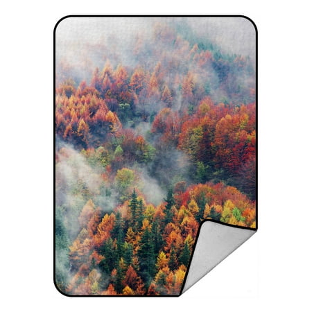 - YKCG Fog Forest Autumn Prime Mountain Blanket Crystal Velvet Front and Lambswool Sherpa Fleece Back Throw Blanket 58x80inches