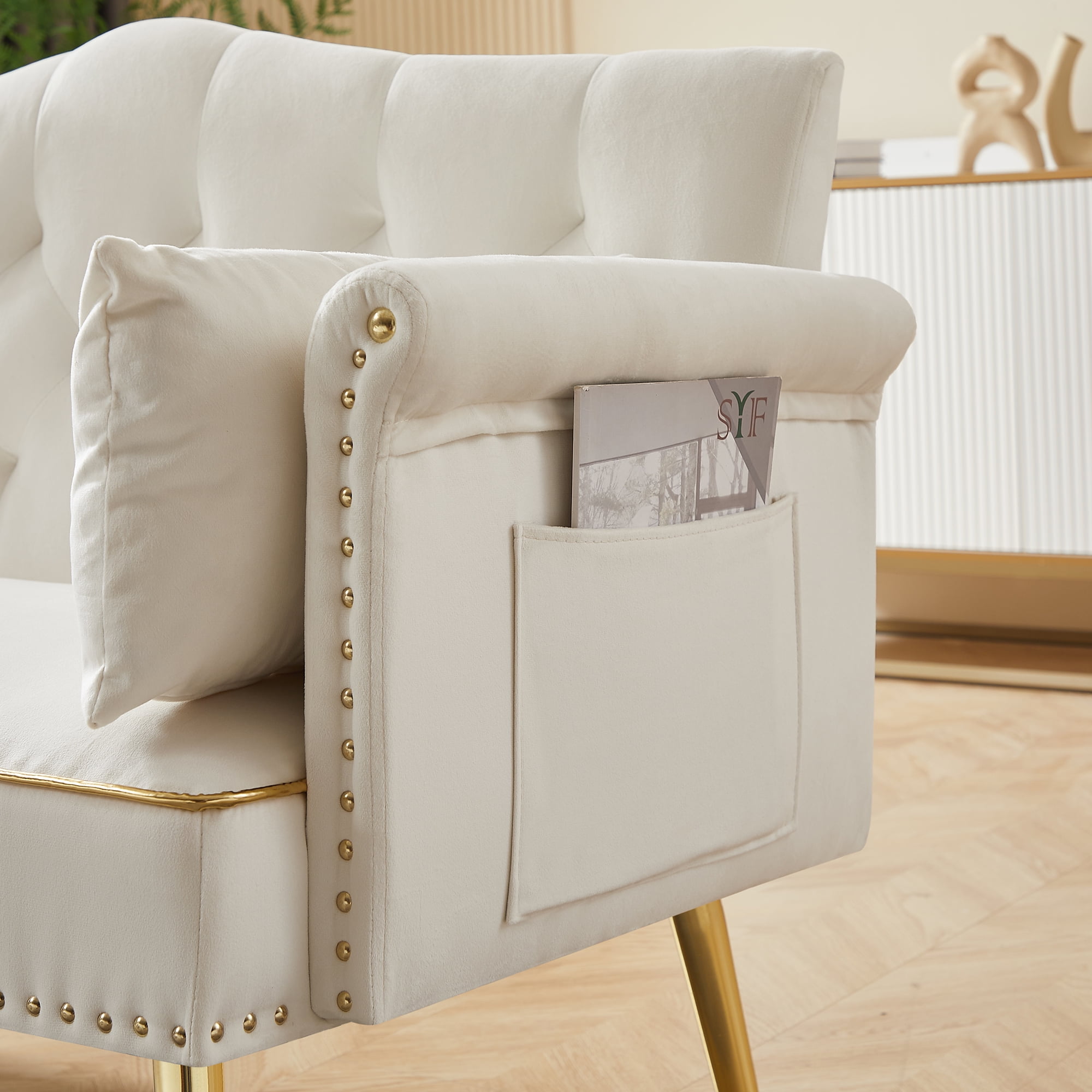 Modern 2 Seater Velvet Sofa, Button Tufted Small Couch Loveseat with Nailhead Trim and Pillows for Living Room Bedroom Apartment