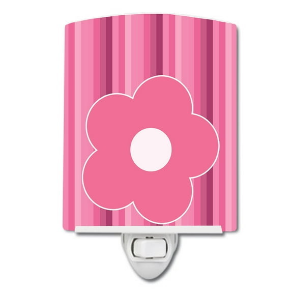 Caroline's Treasures BB8595CNL Pink Flower on Stripes Ceramic Night Light, 6x4x3", multicolor