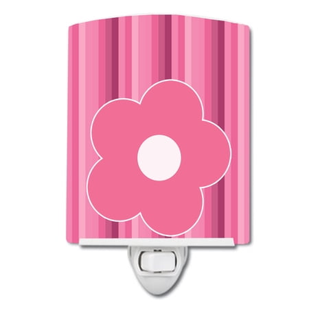 Caroline s Treasures BB8595CNL Pink Flower on Stripes Ceramic Night Light 6x4x3 multicolor
