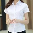 thumbnail image 3 of Joernso Women Shirt Lapel Short Sleeve Buttons Placket Shirt Tops Solid Color Slim Fit Office Business Shirt Workwear, 3 of 8