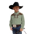 thumbnail image 2 of Boys T Shirts Boys Western Cowboy Print Long Sleeve Button Down Shirt Girls' Tops Army Green 4-5 Years, 2 of 4
