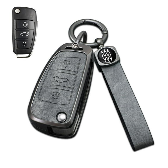 Zinc Alloy Metal Car Key Fob Case Cover Protector Holder Shell Accessories with Keychain Compatible for Audi A1 A3 A4 A5 A6 Q3 Q5 Q7 TT S3 R8