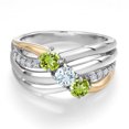 thumbnail image 3 of Gem Stone King 925 Silver and 10K Yellow Gold Green Peridot and Sky Blue Aquamarine and Lab Grown Diamond Engagement Ring for Women | 1.00 Cttw | Round 4MM | August Birthstone | Size 8, 3 of 6