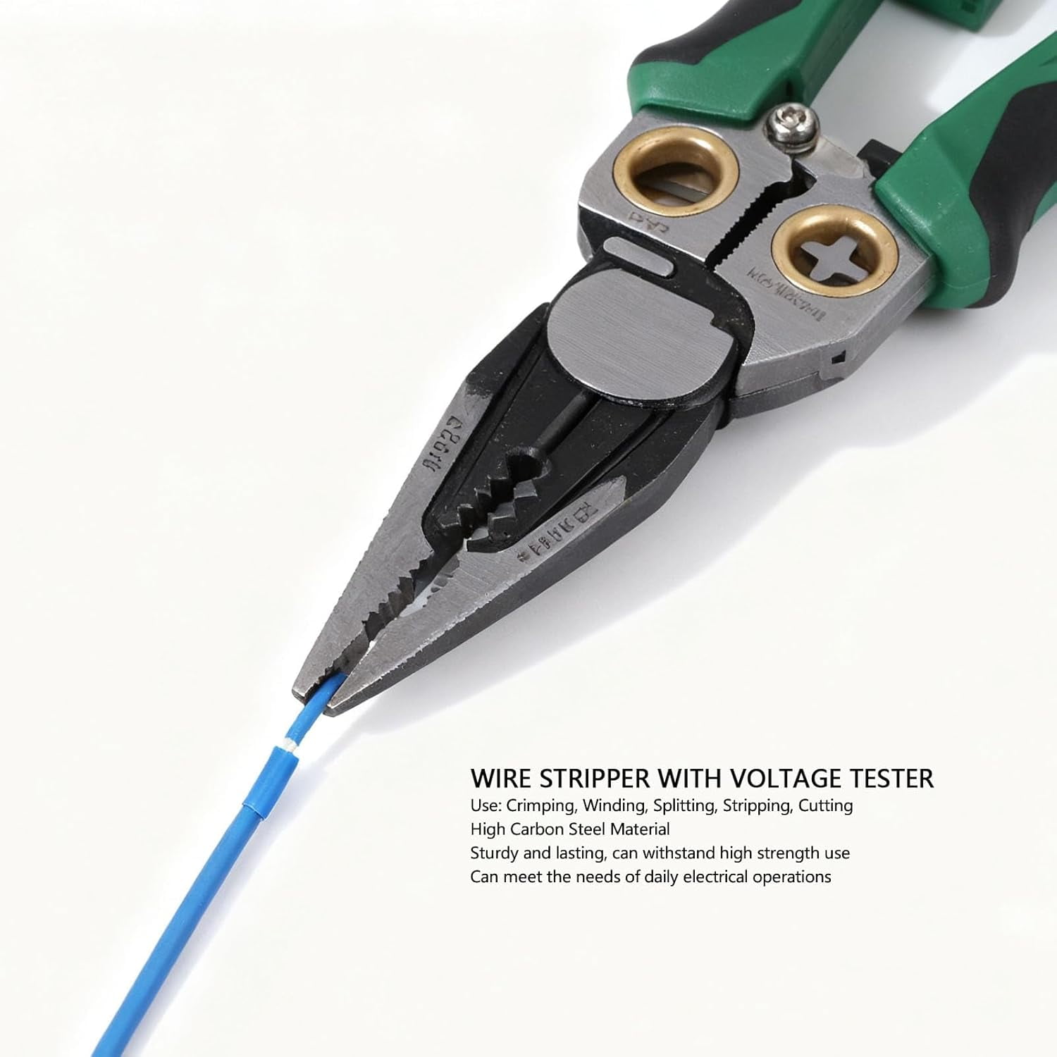 Wire Stripper, 8 in 1 Cable Cutter Crimper with Voltage Tester, Electric Wire Stripper Tool Crimper for Copper Aluminum Steel Wires, Cable Stripper for Sharpening, Cutting