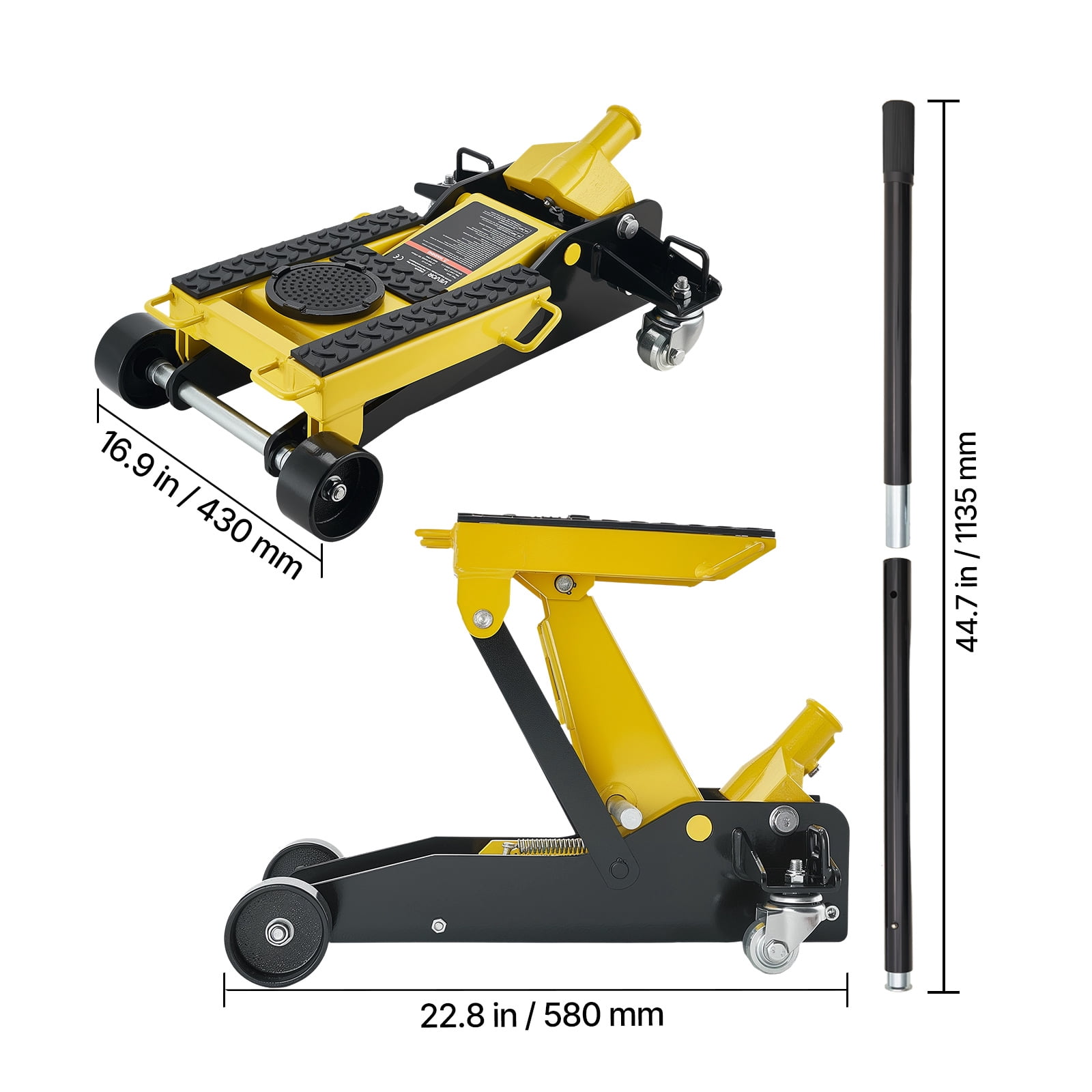 VEVOR Low Profile Floor Jack, 2 Ton (4409 lbs) Capacity, Steel Racing Floor Jack with Single Piston Quick Lift Pump, Hydraulic Trolley Car Lift for Cars, Motorcycles, ATVs, Lifting Range 5.7"-17"