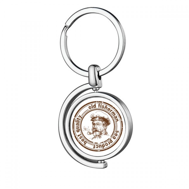 Old Fisherman Captain Classic Country City Rotating Keychain Metal Keyring Holder