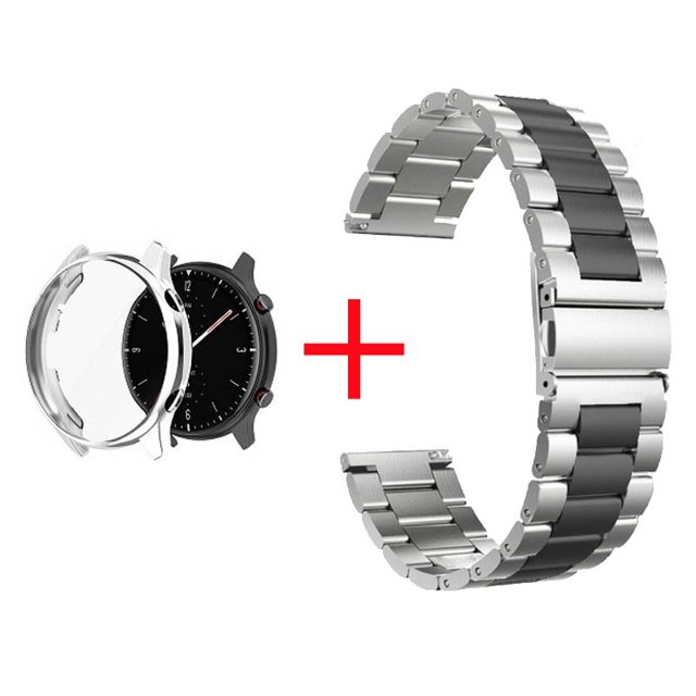 Case+Strap For Amazfit GTR 2 2e Stainsteel Steel Strap Screen Protector Case For Amazfit GTR 3 3 Pro Cover Replacement Correa Silver Silver black Amazfit GTR 3