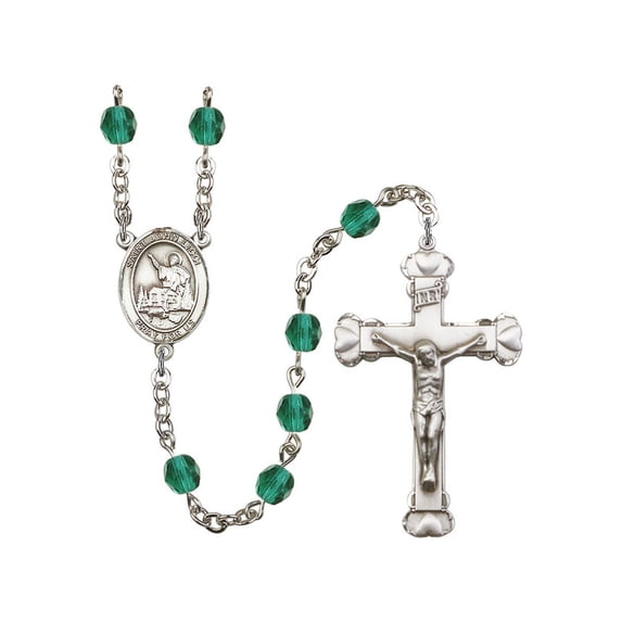 St. John Licci Silver-Plated Rosary 6mm December Blue Fire Polished Beads Crucifix Size 1 5/8 x 1 medal charm