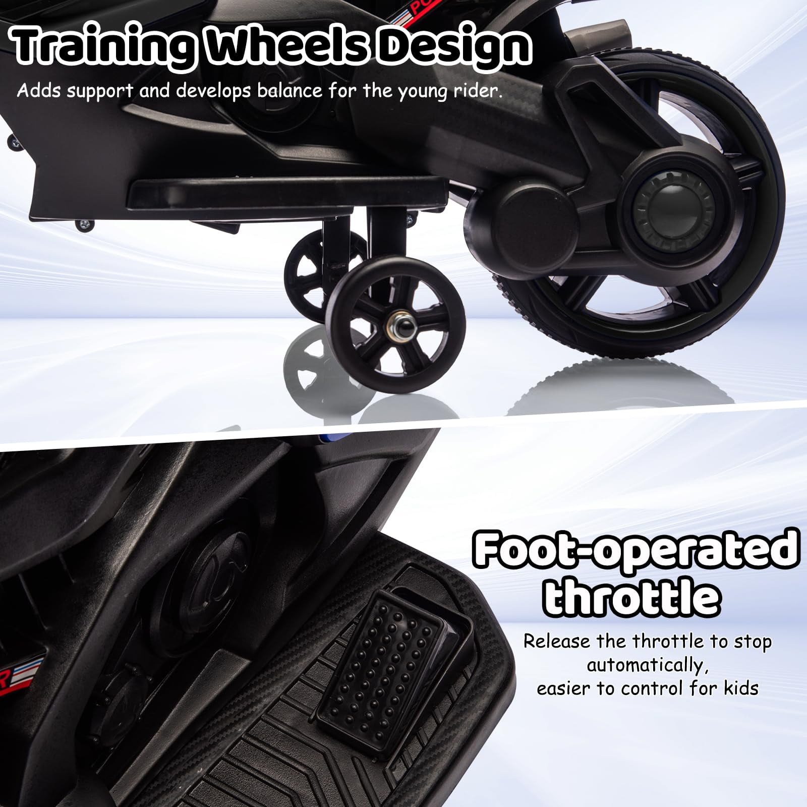 Roromall 6V Ride On Motorcycle, Battery Powered Ride On Toys w/Treaded Tires, Working Headlight, Horn, Music, Training Wheels, Stable Electric Motorcycle