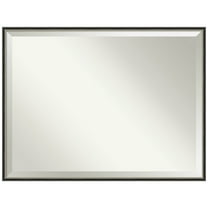 Amanti Art Theo Black Silver Narrow Beveled Wood Bathroom Wall Mirror