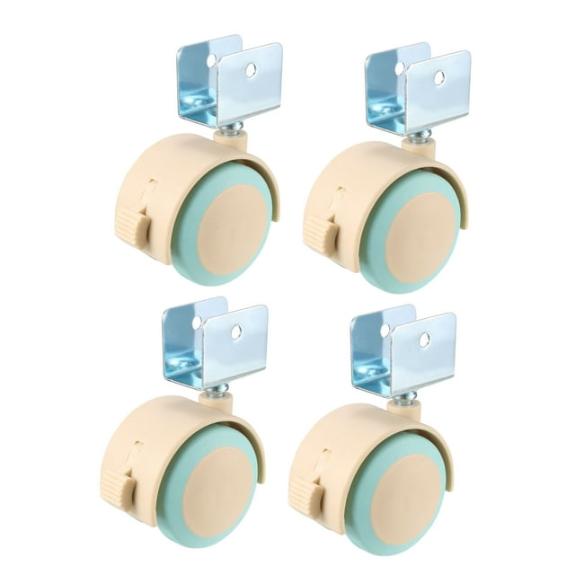 Ruedas giratorias de 2 pulgadas con soporte en U para muebles, ruedas dobles de color azul claro con freno, 4 piezas