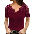 thumbnail image 1 of Blusas de encaje de moda, blusa de encaje con cuello en V informal para mujer, camisa de encaje, diseño a prueba de futuro, 1 of 6