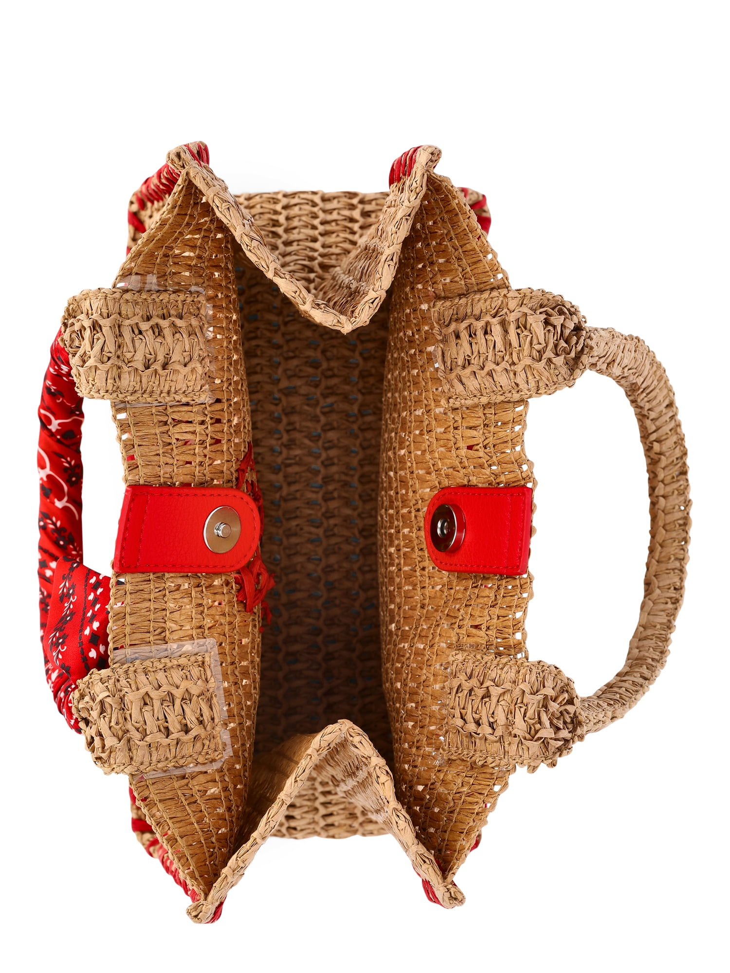 No Boundaries Women's Beach Icons Mini Straw Tote Bag, Natural with Lobster Embroidery