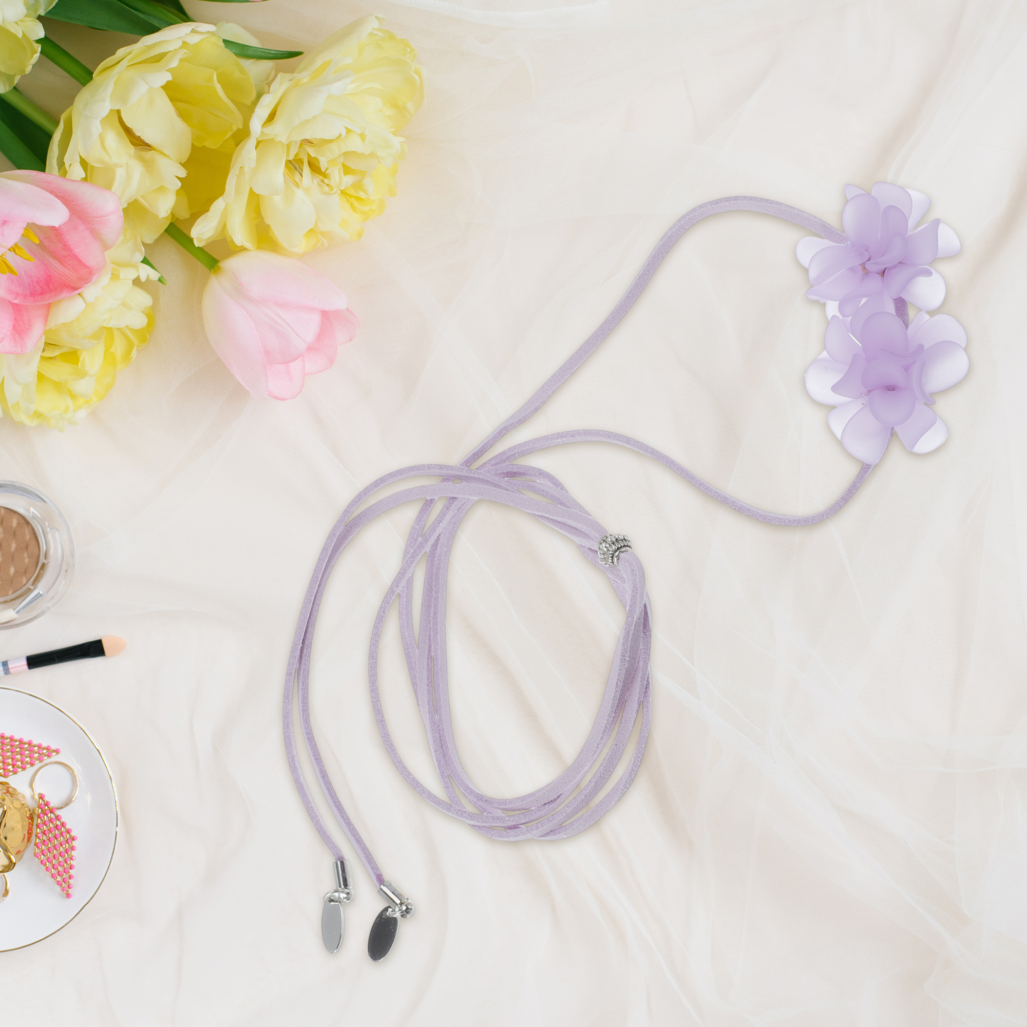 Unique Bargains Adjustable Flower Straps Choker Purple [Adjustable Frosted Flower Straps]