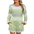 thumbnail image 2 of Green Women Pajama Sets Women's Spring and Summer Striped Pajamas Pajamas Set, 2 of 5