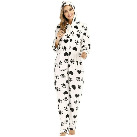 

Romper for Women Flannel Hooded Jumpsuit Pajamas Heart Print Cute Girls Plush Hoodies Sleepwear Homewear Playsuits