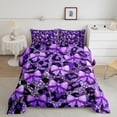thumbnail image 3 of Manfei Cartoon Princess Bowknot Full Size Comforter Sets for Teens, Black Purple Ribbon Bedding Comforter Set, Romantic Leopard Print Reversible Bedding Sets, Breathable Home Decor, 3-Piece, 3 of 9
