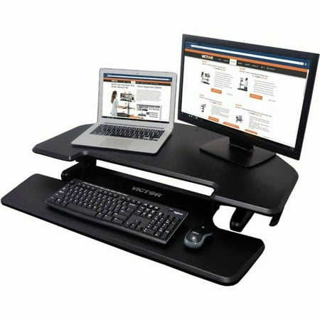 Victor - High Rise Height Adjustable Corner Standing Desk with Removable Keyboard Tray - Black