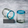 thumbnail image 3 of 10 Strawberry Street Aqua Rim DOF Handblown Mexican Glass, Set of 6, 3 of 4