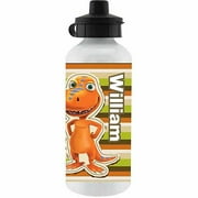 Angle View: Personalized Dinosaur Train Buddy in Striped Water Bottle