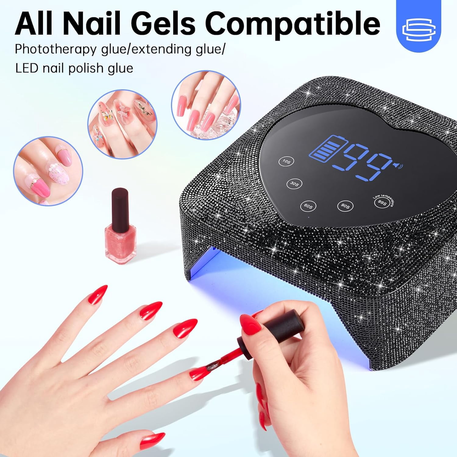 Nail Dust Collector, Dust Collector Nail Tech & Rechargeable 35000RPM Nail Drill Sparkling Professional Electric Nail File & UV LED Nail Lamp Rechargeable Sparkly Nail Dryer