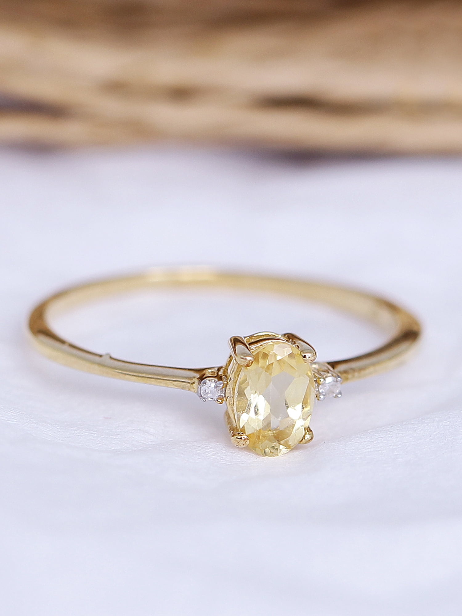 JewelersClub Citrine November Birthstone Jewelry – 0.40 Carat Citrine 14K gold over Silver Ring Jewelry with White Diamond Accent – Gemstone Rings with Hypoallergenic Sterling Silver Band
