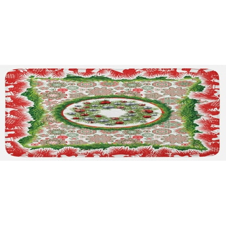 

Christmas Kitchen Mat Fir Tree Wreath with Vivid Bauble Ornate Flowers Bells Presents Print Plush Decorative Kitchen Mat with Non Slip Backing 47 X 19 Multicolor by Ambesonne