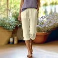 thumbnail image 7 of Stralyhd Capris for Women Linen Pants Summer Casual Capri Straight Leg Elastic Drawstring Palazzo with Pockets Beige XXL, 7 of 7