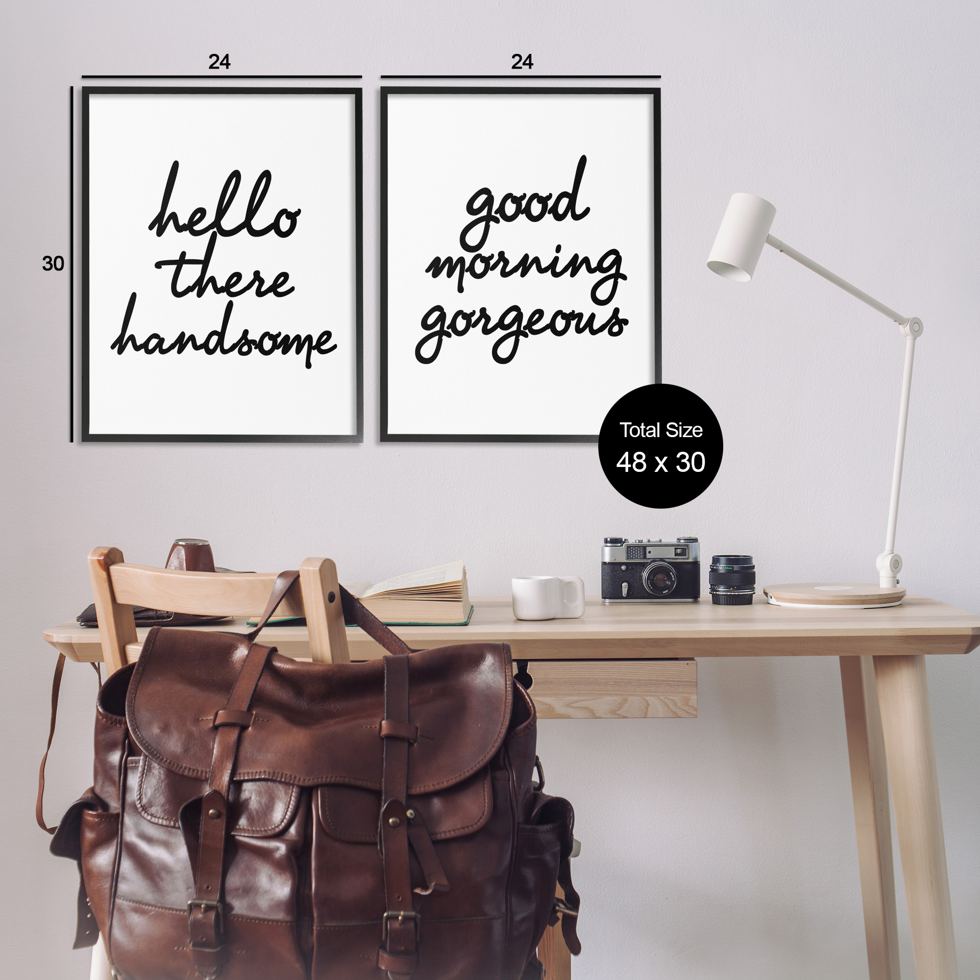 Stupell Industries Handsome & Gorgeous Greetings Inspirational Painting Black Framed Art Print Wall Art, 24 x 30, Set of 2