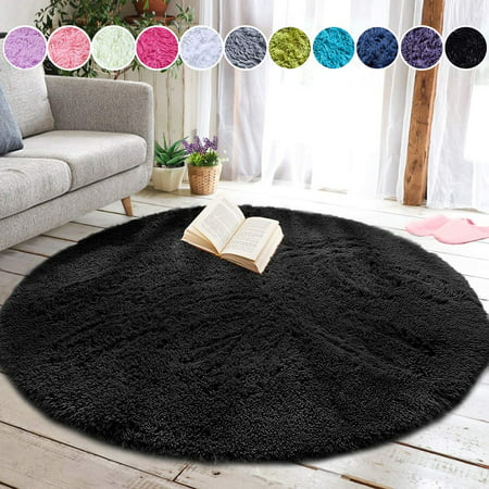 Round Fluffy Soft Area Rugs For Kids, Small Black Round Rugs