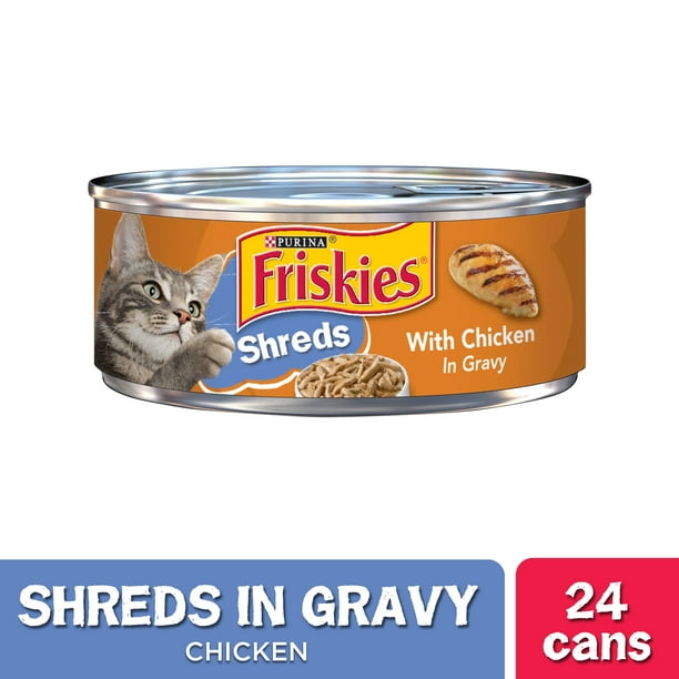 (24 Pack) Friskies Gravy Wet Cat Food, Shreds With Chicken, 5.5 oz. Cans