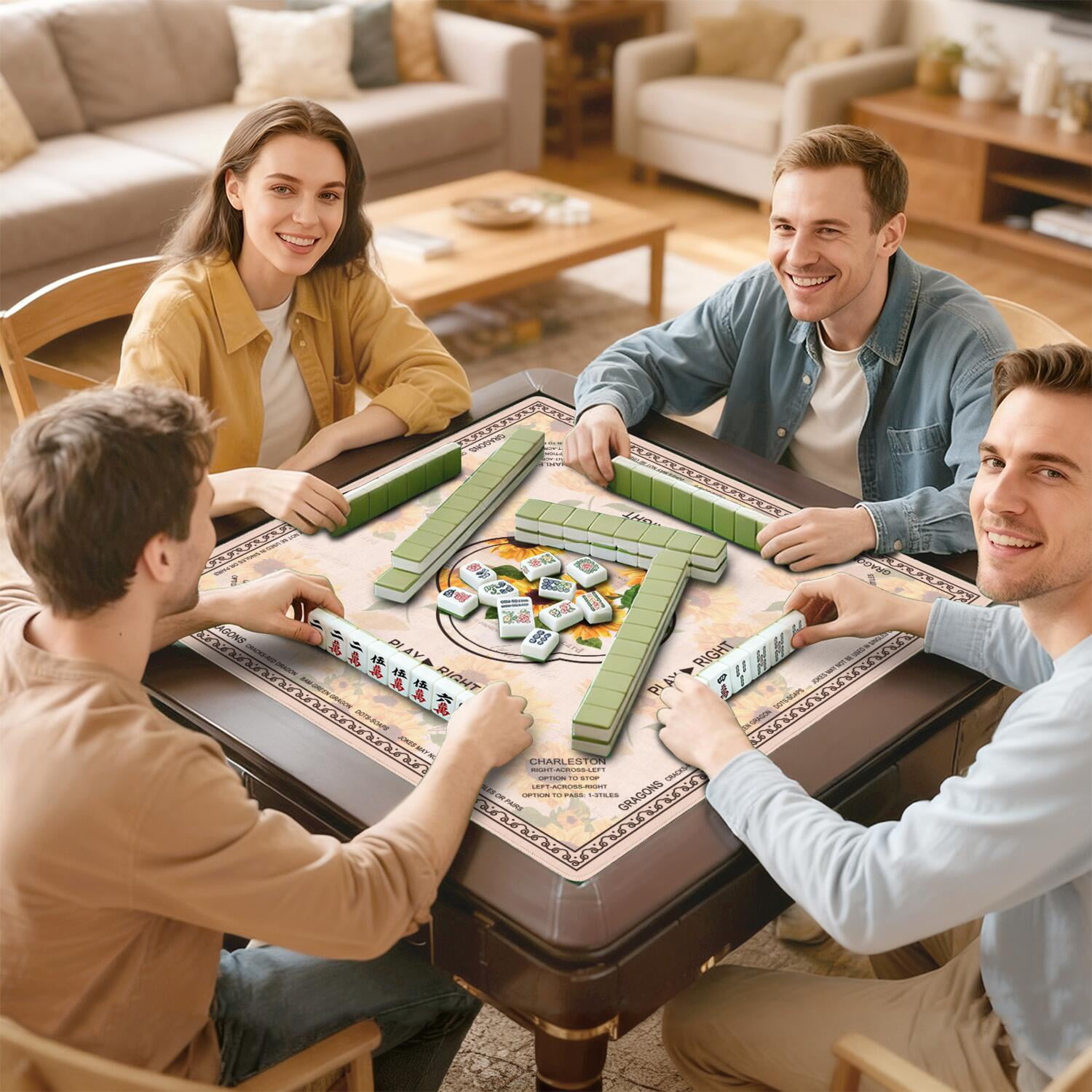 Orange Mahjong Mat with Rules, 31.5*31.5in Anti Slip American Mahjong Mat for Table, Noise Reduction, Neoprene Mah jongg Mats with Carrying Bag & 3 Dices, Mahjong Supplies Gift, Board Tile Games Mats