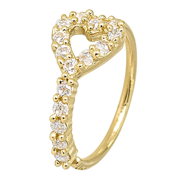 20G 14K Yellow Gold Heart-shaped Nose Hoop Ring Twist-open 5/16"(8mm) Womens Nose Ring CZ Stones 14KNH71HRT-CZYG