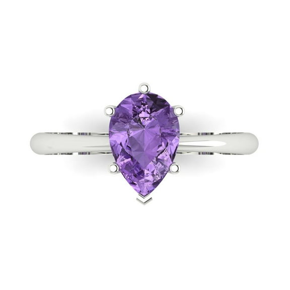 Solitaire Engagement Ring for Women - 1.5ct Simulated Alexandrite in 14K White Gold Promise Ring