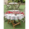 thumbnail image 3 of Outdoor Tablecloth with Umbrella Hole and Zipper, Valentine's Day Round Table Cloth 54 Inch Waterproof Tablecloth, Red Striped Love Heart Eucalyptus Leaves Picnic Table Cover for Patio Camping, 3 of 7