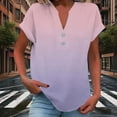 thumbnail image 2 of XPMWRP Women's Boho Shirts Linen-Like V Neck Gradient Color Tunic Tops Button Short Sleeve Summer Breathable Loose Vacation Blouse Purple XXXL, 2 of 6